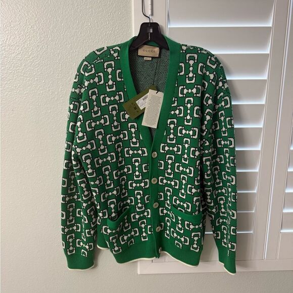 Brand new men’s size M Gucci Green Geometric Cardigan fits women’s Large to Xl - Picture 6 of 12